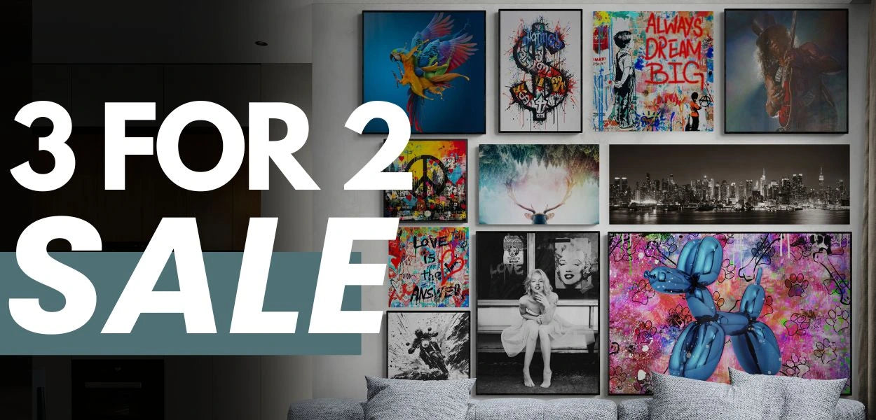 Canvarisma-Herobanner-Desktop zeigt verschiedene Wandbilder mit Schriftzug