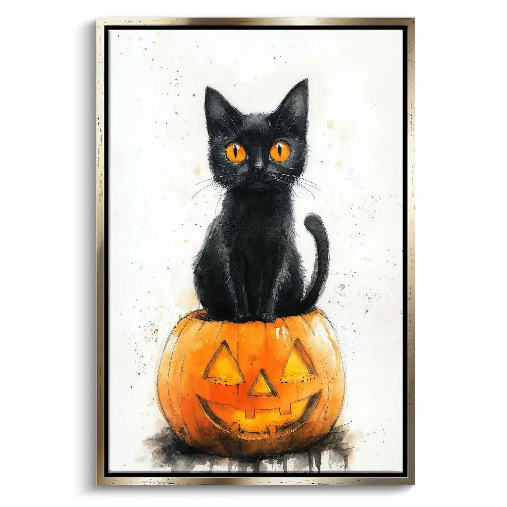"BLACK CAT AND PUMPKIN"