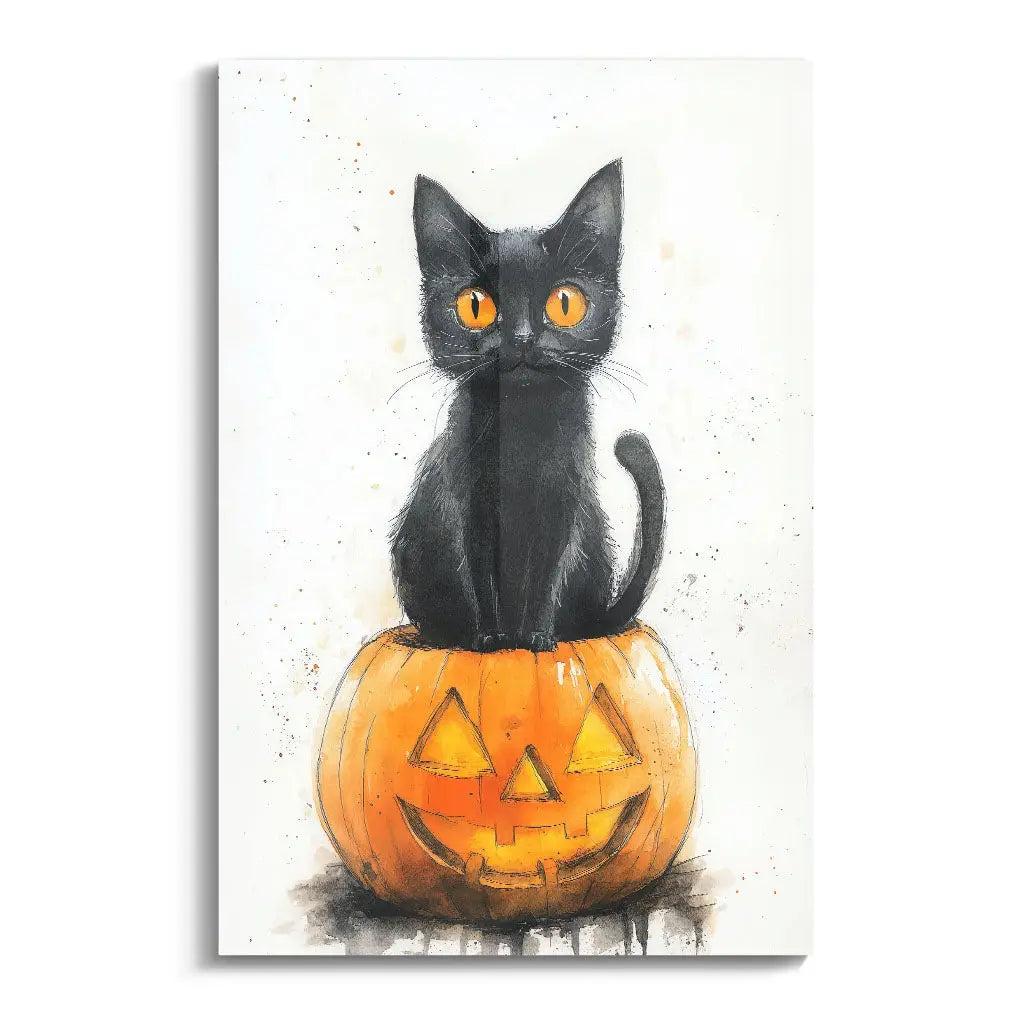 "BLACK CAT AND PUMPKIN"