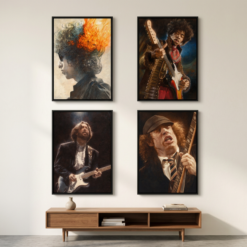 Alle vier Designs als quadratische Bilderwand