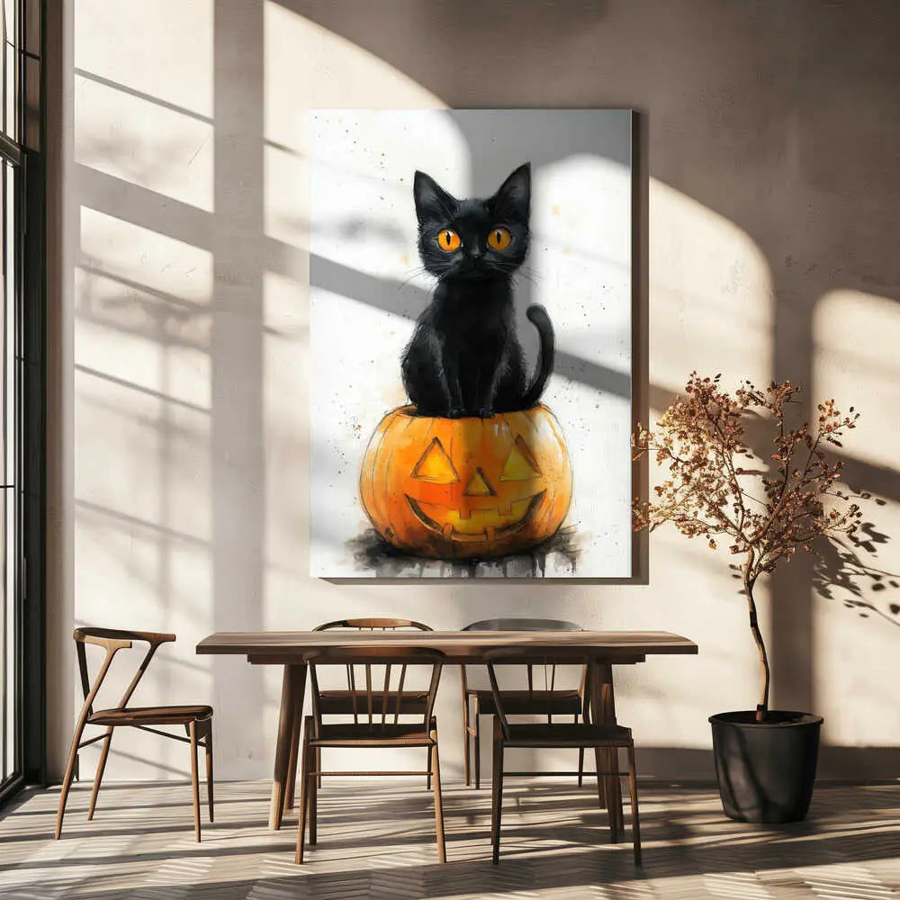 "BLACK CAT AND PUMPKIN"