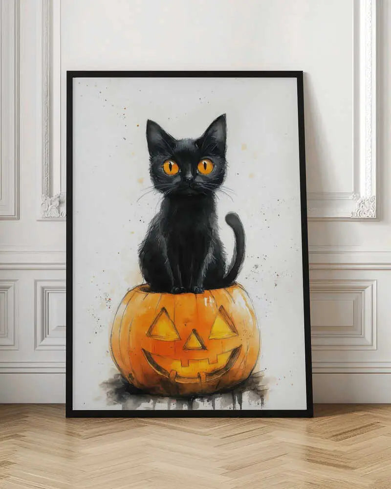 "BLACK CAT AND PUMPKIN"
