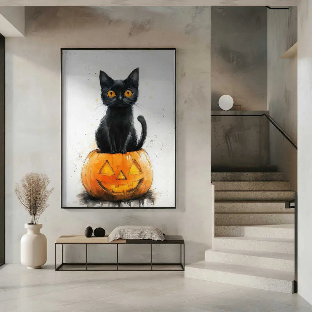 "BLACK CAT AND PUMPKIN"